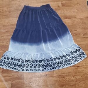Studio West Blue and White Tiered Maxi Skirt